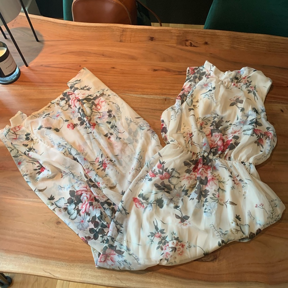 Open Back Floral Maxi dress with Mock Neck Bow